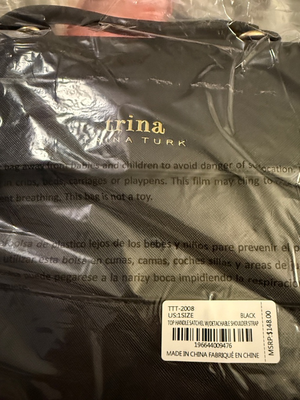 Trina Turk Black Top-Handle Satchel with Detachable Strap